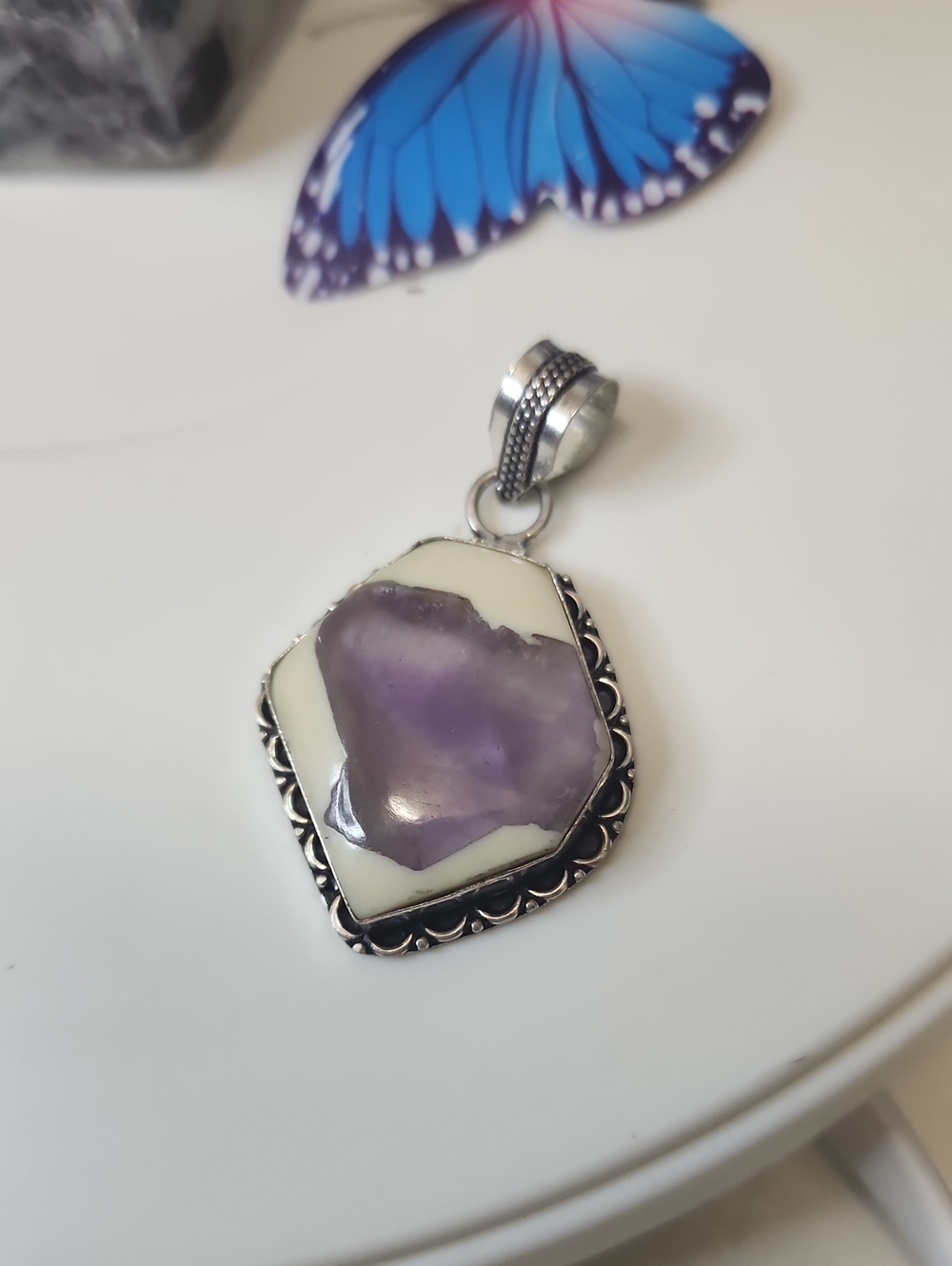 Amethyst and Cream Inlay Pendant